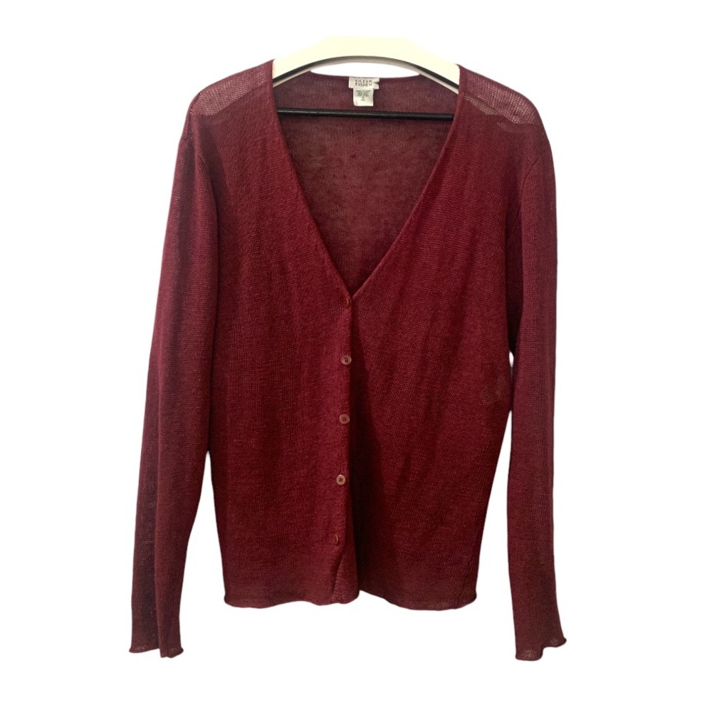 Eileen Fisher 100% Linen Cardigan Small Long Sleeve Lightweight Casual Coastal